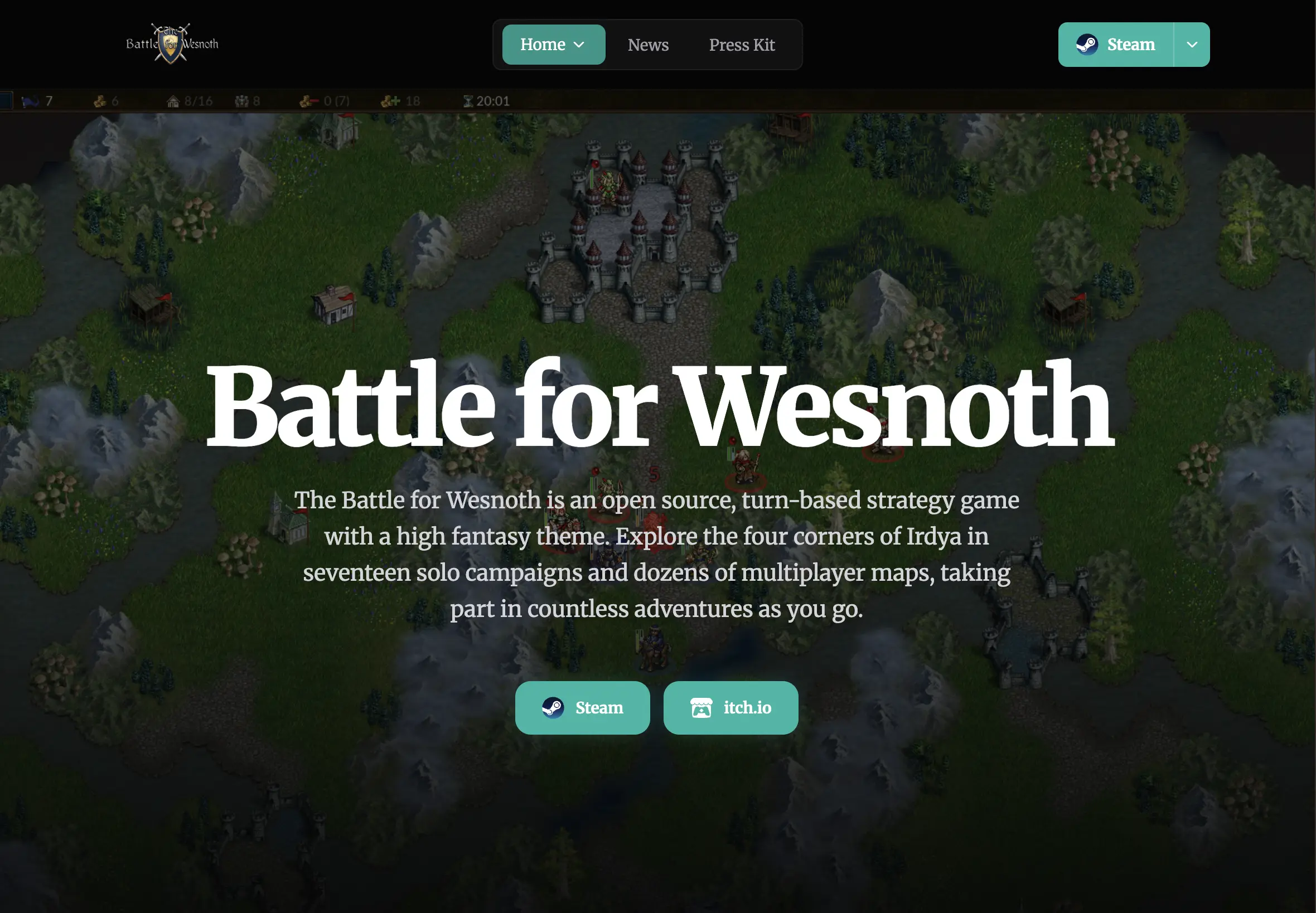 Gamebase generated website showing a gorgeous landing page