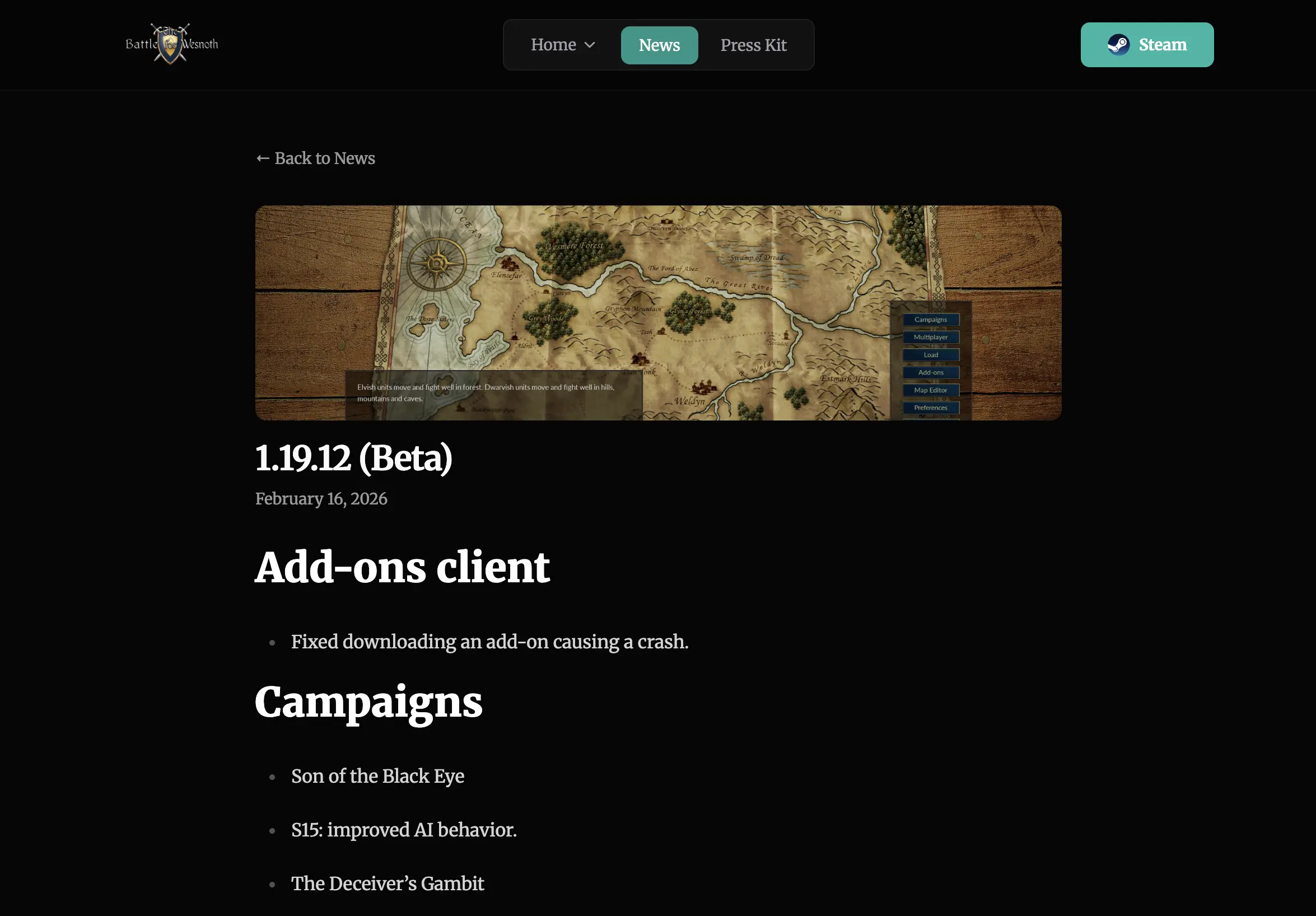 Gamebase news post showing patch notes with a cover image and rich text body